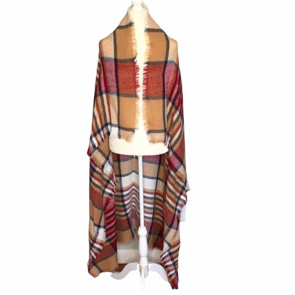 Tartan Plaid Oversized Blanket Scarf in Autumn Colors (Red/Brown/Black/White) - Picture 2 of 6